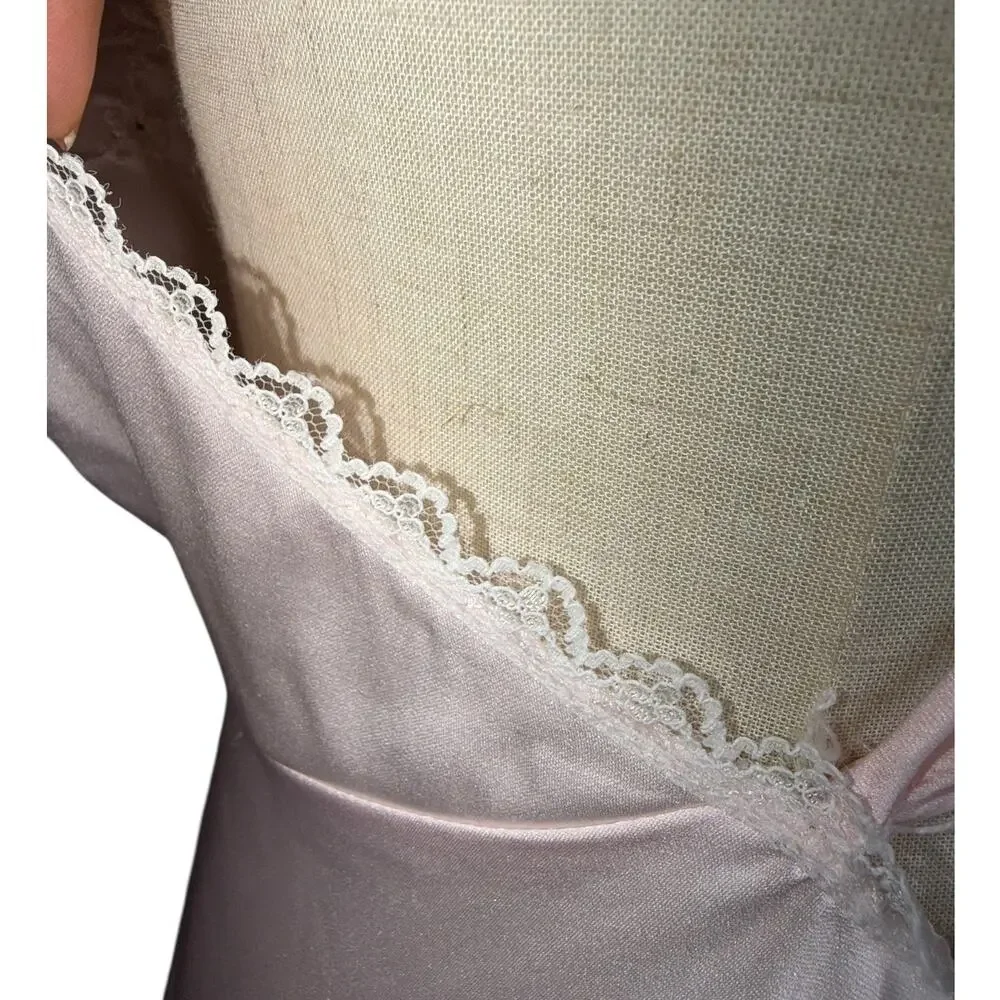 Vintage Victoria Secret Dainty Embroidered Pink Slip Halter Dress Size Small
